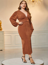 Plus Size V Neck Slit Bodycon Dress